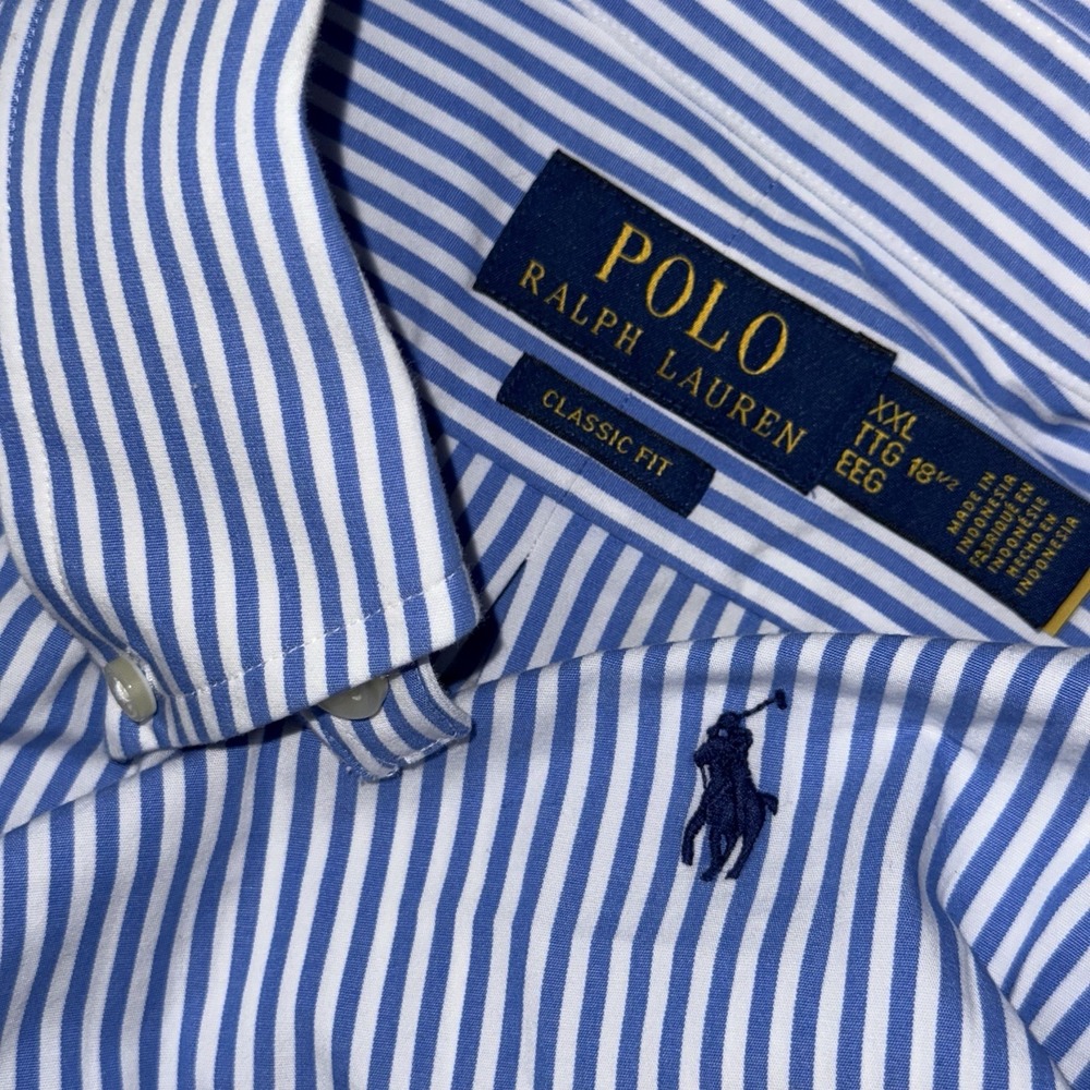 Polo Ralph Lauren Performance Long Sleeve Button Down Men 2XL Blue White Striped